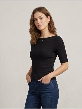 Ophelia Roe Classic Black Ribbed Short-Sleeve Tee